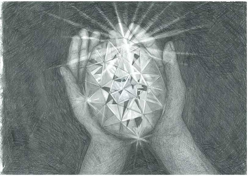 Treasure of a huge diamond held in hands 